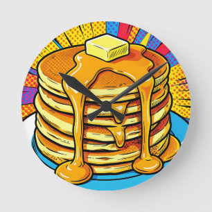 Pop Art Pannenkoeken Stapel Stroop Ronde Klok