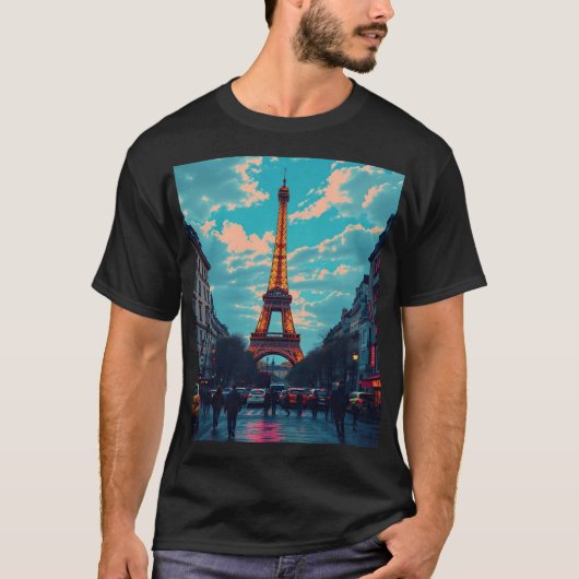 Pop Art Paris – levendig Retro stadsbeeld T-shirt (Voorkant)
