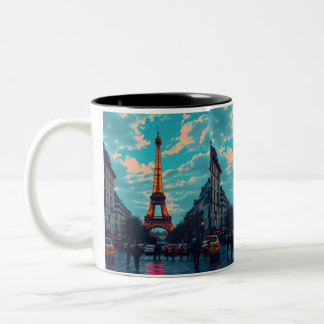 Pop Art Paris – levendig Retro stadsbeeld Tweekleurige Koffiemok