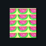 Pop Art pastèque rose sur toile citron<br><div class="desc">Inspiré par l'art pop,  cette illustration originale d'aquarelle est un dessin de mignon,  de hanche,  de rose et de pastèque verte dans un motif sur un arrière - plan jaune citron pastel. Ce fruit original et amusant design est lumineux et coloré et vous apportera un sourire sûr.</div>