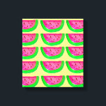 Pop Art pastèque rose sur toile citron<br><div class="desc">Inspiré par l'art pop,  cette illustration originale d'aquarelle est un dessin de mignon,  de hanche,  de rose et de pastèque verte dans un motif sur un arrière - plan jaune citron pastel. Ce fruit original et amusant design est lumineux et coloré et vous apportera un sourire sûr.</div>