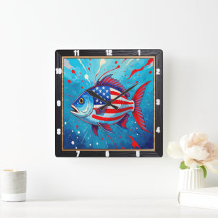 Pop Art Patriotic Fish Vierkante Klok