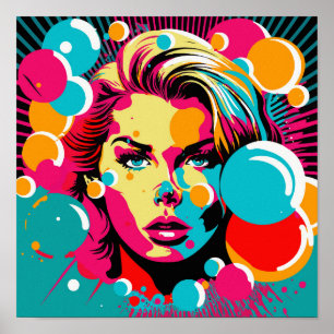 Pop Art Portrait - Vibrant Femme's Face Poster Art