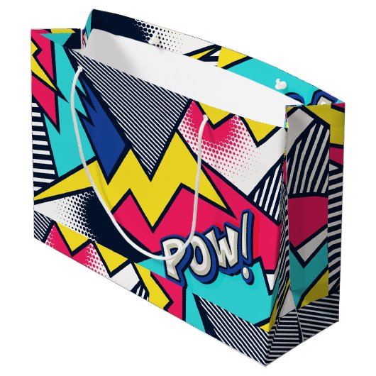 Pop Art Pow! Patroon in magenta, blauw en zwart Groot Cadeauzakje (Achterkant Gekanteld)