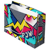 Pop Art Pow! Patroon in magenta, blauw en zwart Groot Cadeauzakje (Voorkant Gekanteld)
