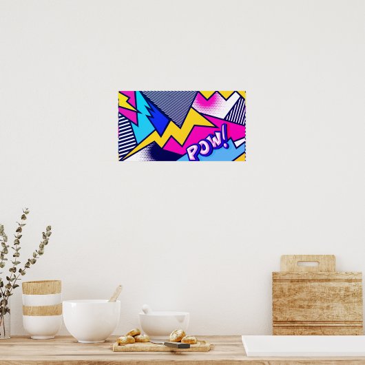 Pop Art Pow! Patroon in magenta, blauw en zwart Poster (Keuken)