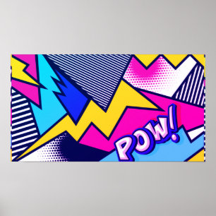 Pop Art Pow! Patroon in magenta, blauw en zwart Poster