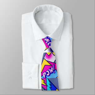 Pop Art Pow! Patroon in magenta, blauw en zwart Stropdas