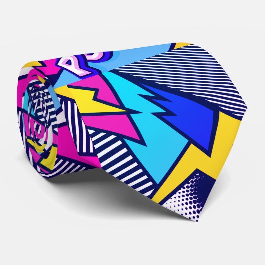 Pop Art Pow! Patroon in magenta, blauw en zwart Stropdas (Opgerold)
