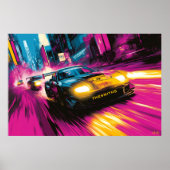 Pop Art Racing Car Neon City Wall Art Poster (Voorkant)