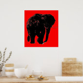 Pop Art Red Black Elephant Silhouette Poster (Cuisine)