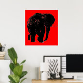 Pop Art Red Black Elephant Silhouette Poster (Bureau à domicile)