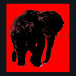 Pop Art Red Black Elephant Silhouette Poster<br><div class="desc">Oeuvre de Pop d'Effet d'encre numérique - Croquis de logiciels pour animaux africains</div>