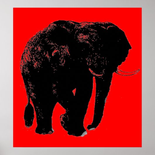 Pop Art Red Black Elephant Silhouette Poster (Devant)