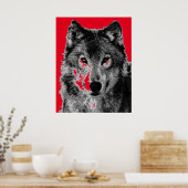 Pop Art Red Grey Wolf Face Poster (Cuisine)