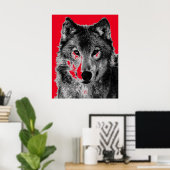 Pop Art Red Grey Wolf Face Poster (Bureau à domicile)