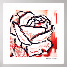 Pop Art Red Rose Decorative Lineart Poster Afdrukk