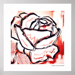 Pop Art Red Rose Decorative Lineart Poster Afdrukk