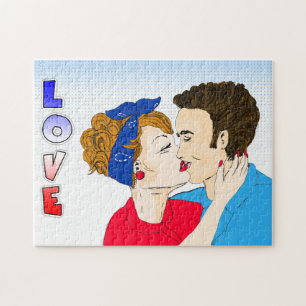 Pop Art Retro Couple die Romantisch nostalgisch zo Legpuzzel
