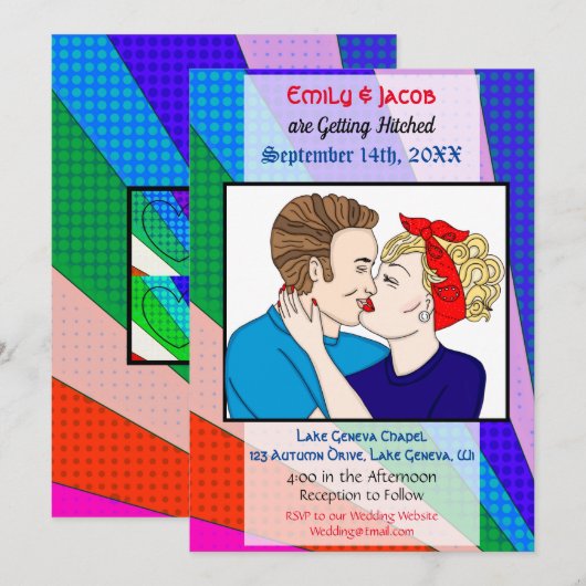 Pop Art Retro Couple Wedding Invitation (Devant / Derrière)