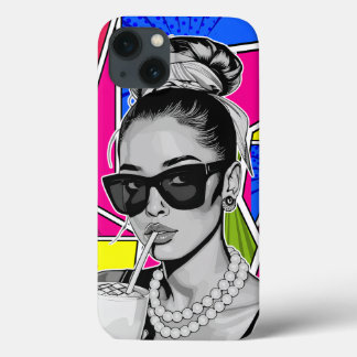 Pop Art Retrô Mulher Fashion Preto e Branco  iPhone 13 Hoesje