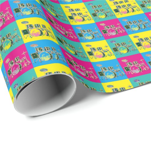 Pop Art Retro Music Drum Cadeaupapier (Rol Hoek)