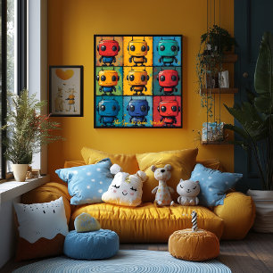 Pop Art Robot Raster Kleurrijke Muurkunst Poster