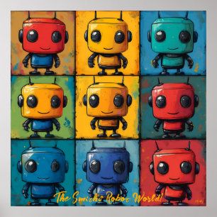Pop Art Robot Raster Kleurrijke Muurkunst Poster