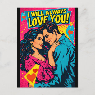 Pop Art Romantische Liefde Blauw Magenta Geel Briefkaart
