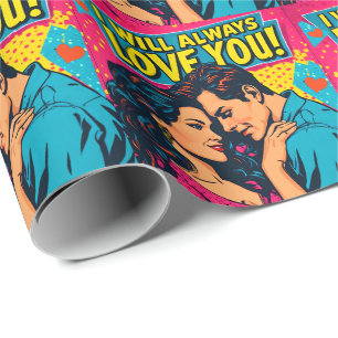 Pop Art Romantische Liefde Blauw Magenta Geel Cadeaupapier