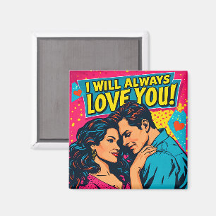 Pop Art Romantische Liefde Blauw Magenta Geel Magneet