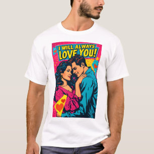 Pop Art Romantische Liefde Blauw Magenta Geel T-shirt