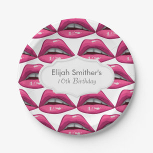 Pop Art roze lips Makeup Papieren Bordje