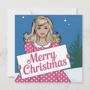 Pop art roze Vrolijk Kerstfeest retro meisje