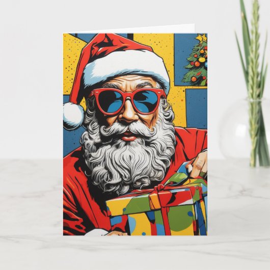 Pop Art Santa Card | Custom Collage Christmas Kaart (Voorkant)
