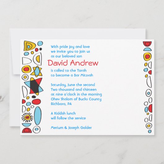 POP ART SCRIBBLY Bar Mitzvah Uitnodiging (Voorkant)