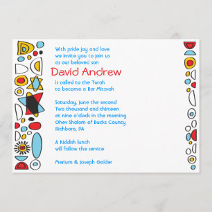 POP ART SCRIBBLY Bar Mitzvah Uitnodiging