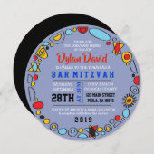 POP ART SCRIBBLY Bar Mitzvah Uitnodiging (Voorkant / Achterkant)