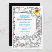 POP ART SCRIBBLY Bat Mitzvah Uitnodiging (Voorkant / Achterkant)