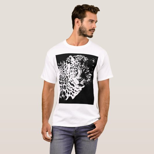 Pop Art Sjabloon Dieren Lopard Hoofd Moderne Manne T-shirt (Voorkant volledig)