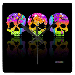 Pop Art SKULLS WALL CLOCK Vierkante Klok