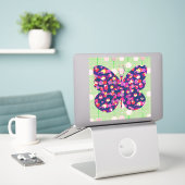 Pop Art stijl vlinder op sticker met vintage look (Laptop op bureau)