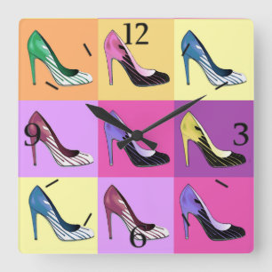 Pop Art Stiletto Pumps / Shoes / High Heels Square Vierkante Klok