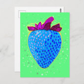 Pop Art Strawberry Blue Briefkaart (Voorkant / Achterkant)