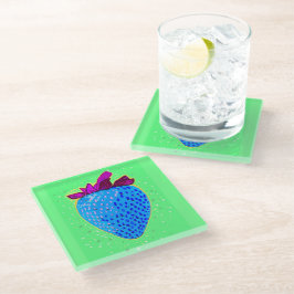 Pop Art Strawberry Blue Glazen Onderzetter