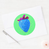 Pop Art Strawberry Blue Ronde Sticker (Envelop)