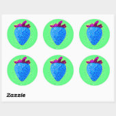 Pop Art Strawberry Blue Ronde Sticker (Vel)