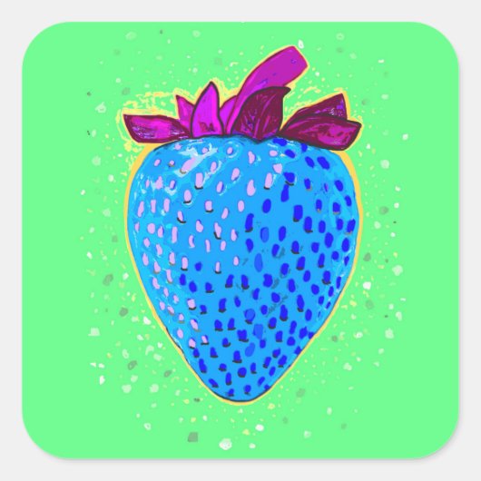 Pop Art Strawberry Blue Vierkante Sticker (Voorkant)