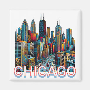 Pop art stripboek Art Chicago Illinois Skyline Magneet