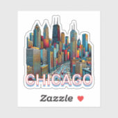 Pop art stripboek Art Chicago Illinois Skyline Sticker (Vel)
